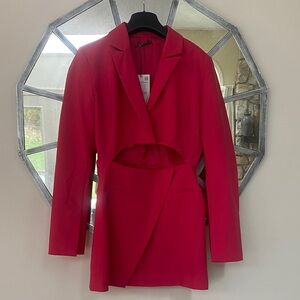 Zara Women's Vibrant Hot Pink Blazer Dress with mid-section cut out